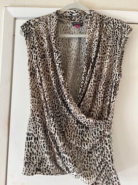 City Studio Beige and Black Leopard Drape-Front Sleeveless Top